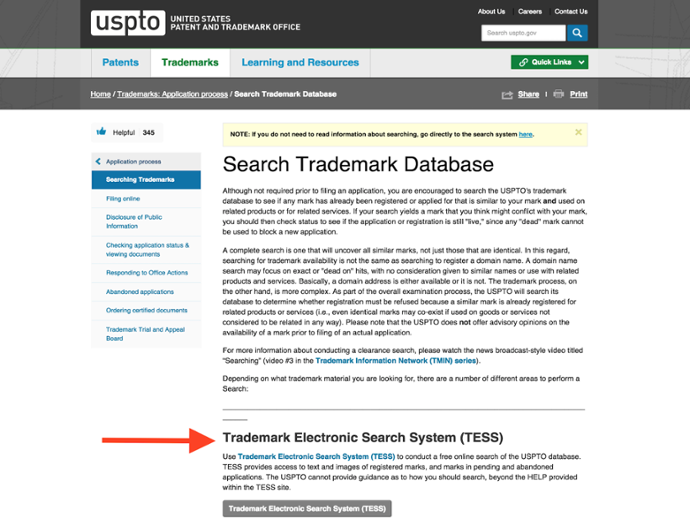 USPTO Trademark Search Page